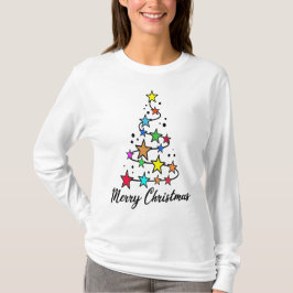 Weihnachtsbaum mit bunten Sternen T-Shirt