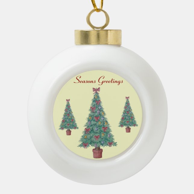 Weihnachtsbaum mit Dekorationen roten Bögen Glocke Keramik Kugel-Ornament (Vorderseite)