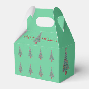 Weihnachtsbaum mit Dekorationsrot beugt Geschenkschachtel