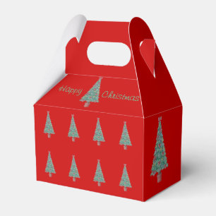 Weihnachtsbaum mit Dekorationsrot beugt Geschenkschachtel