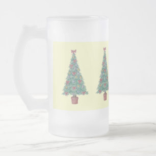 Weihnachtsbaum mit Dekorationsrot beugt Mattglas Bierglas