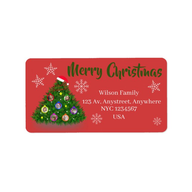 Weihnachtsbaum mit Fotos Adressaufkleber (Vorne)