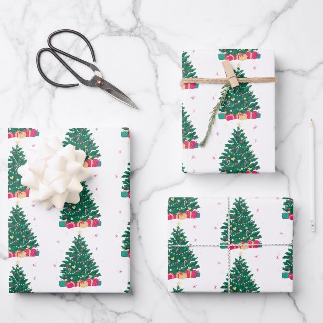 Weihnachtsbaum mit Geschenken Geschenkpapier Set (Vorderseite)