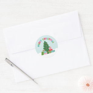 Weihnachtsbaum mit Geschenken in Aqua Blau Runder Aufkleber