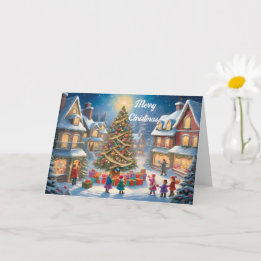 Weihnachtsbaum mit Geschenken und Kinder feierlich Karte