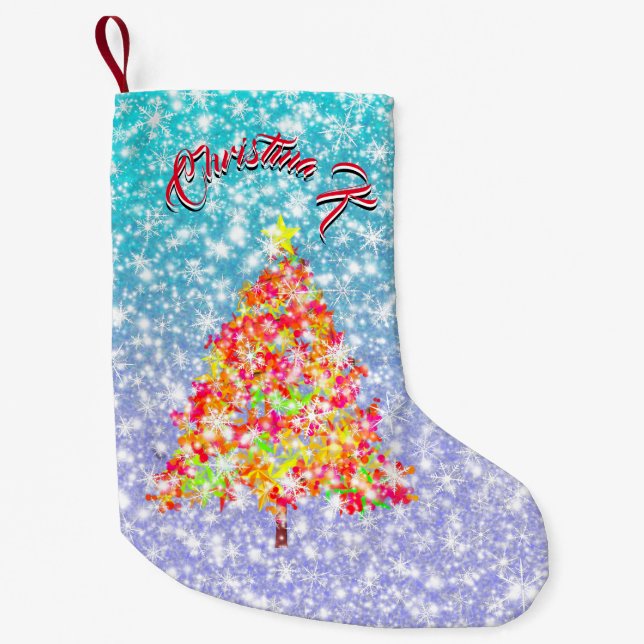 Weihnachtsbaum mit Glitzern Snowflakes Kleiner Weihnachtsstrumpf (Vorderseite)