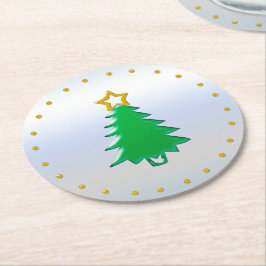Weihnachtsbaum mit Gold-Star im Hintergrund Runder Pappuntersetzer