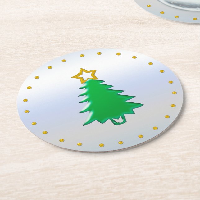 Weihnachtsbaum mit Gold-Star im Hintergrund Runder Pappuntersetzer (Angewinkelt)