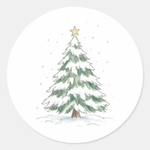 Weihnachtsbaum mit goldenem Stern im Wasserfarb-St Runder Aufkleber