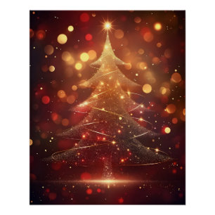 Weihnachtsbaum mit goldener Wirbel-Digitalkunst Poster