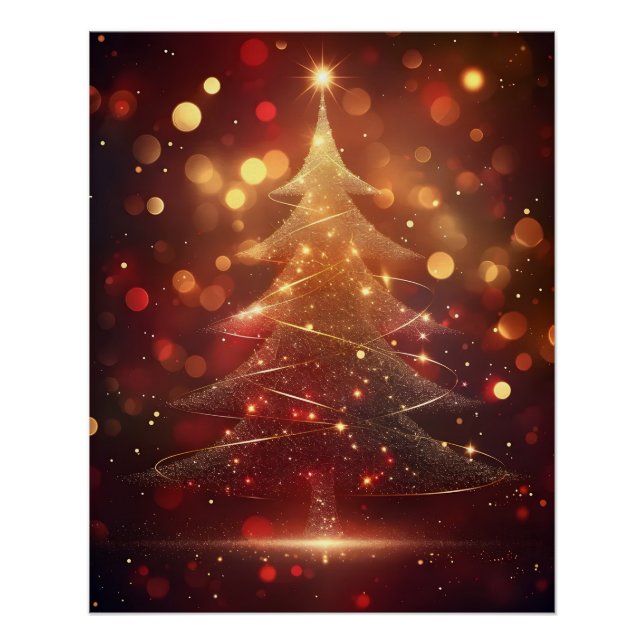 Weihnachtsbaum mit goldener Wirbel-Digitalkunst Poster (Vorderseite)