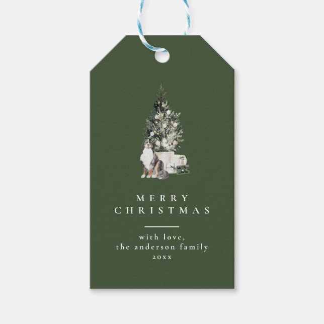Weihnachtsbaum mit Hunde Typografie Grüne Geschenk Geschenkanhänger (Vorderseite)