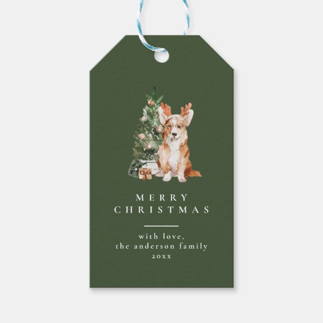 Weihnachtsbaum mit Hunde Typografie Grüne Geschenk Geschenkanhänger (Vorderseite)