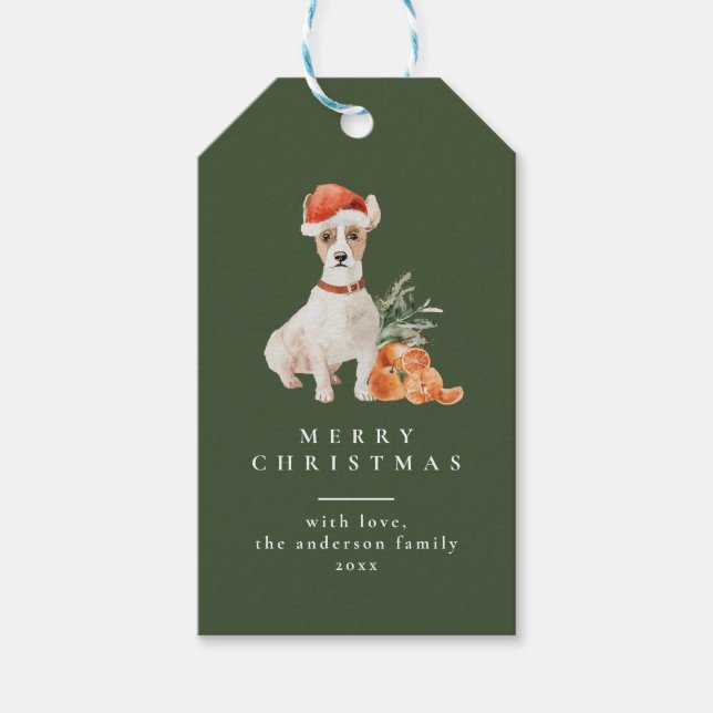 Weihnachtsbaum mit Hunde Typografie Grüne Geschenk Geschenkanhänger (Vorderseite)