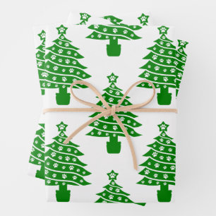 Weihnachtsbaum mit Hundepfotenabdrücken Geschenkpapier Set