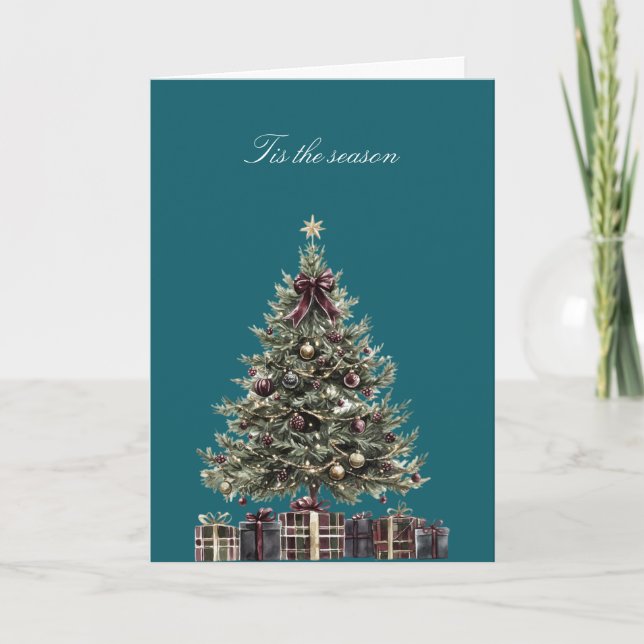 Weihnachtsbaum mit Karo-Geschenken Karte (Vorderseite)