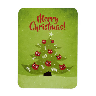 Weihnachtsbaum mit Kat- und Fischschmuck Magnet