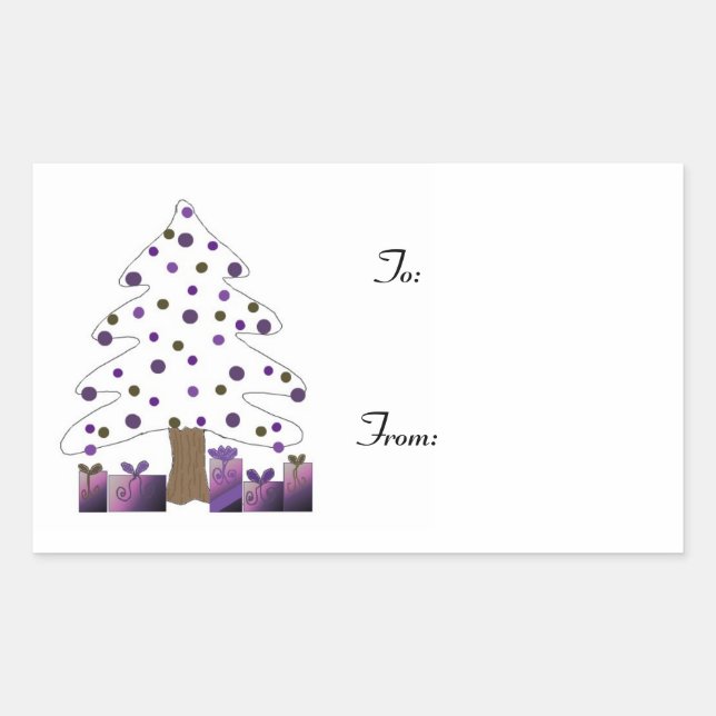 Weihnachtsbaum mit Lila Geschenkmarke Rechteckiger Aufkleber (Vorderseite)