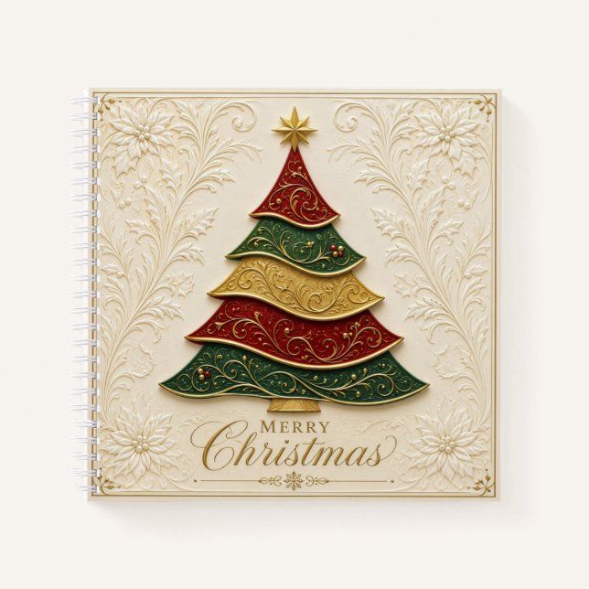 Weihnachtsbaum mit ornamentaler Goldemaille Notizbuch (Vorderseite)