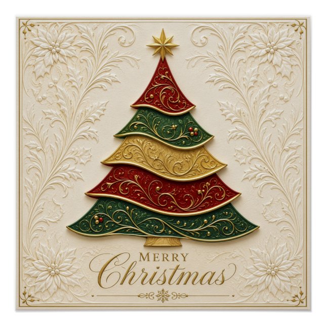 Weihnachtsbaum mit ornamentaler Goldemaille Poster (Vorderseite)