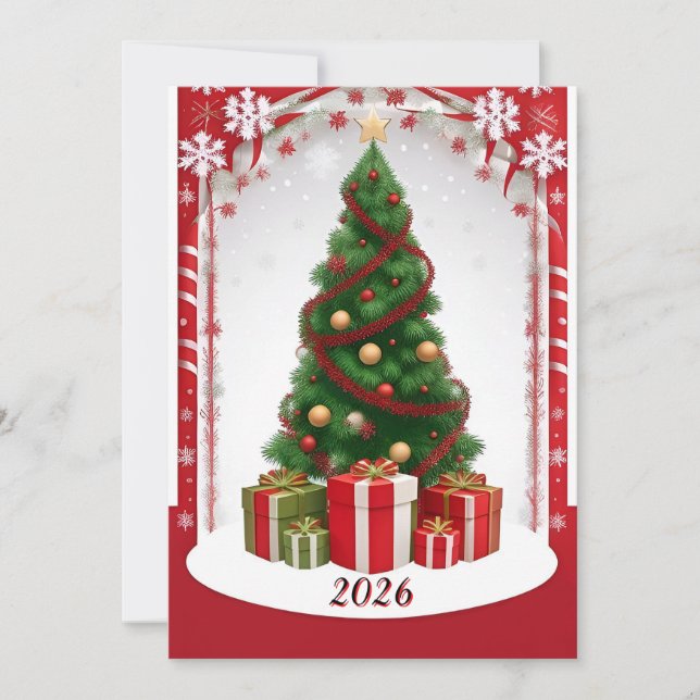 Weihnachtsbaum mit Ornamenten Einladung (Vorderseite)
