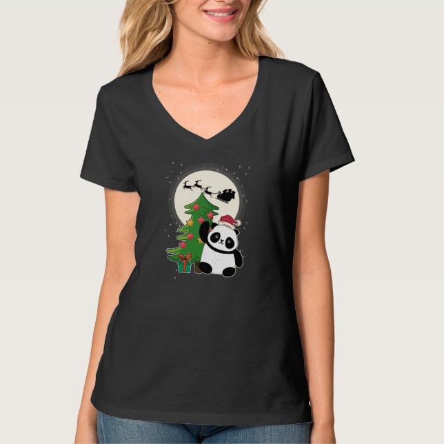 Weihnachtsbaum mit Panda Weihnachtsgeschenk T-Shirt (Vorderseite)