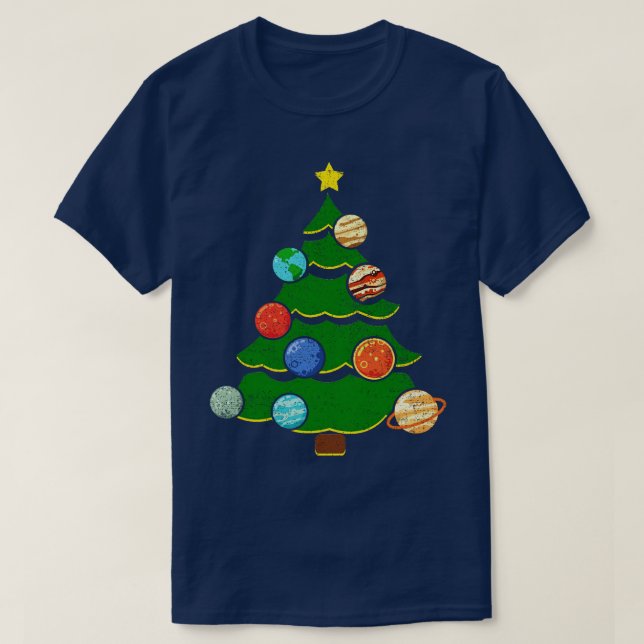 Weihnachtsbaum mit Planeten aus dem Sonnensystem T-Shirt (Design vorne)