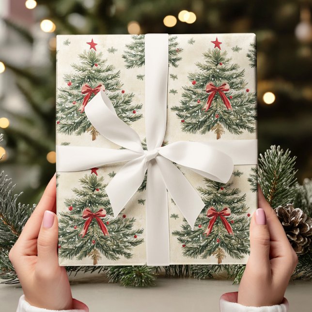 Weihnachtsbaum mit Red Bow Minimalistisch Geschenkpapier (Von Creator hochgeladen)