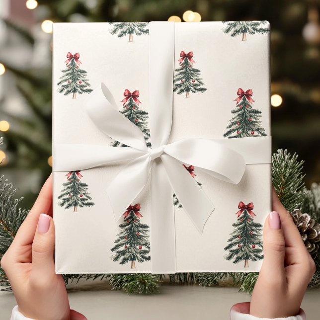 Weihnachtsbaum mit Red Bow Minimalistisch Geschenkpapier (Von Creator hochgeladen)
