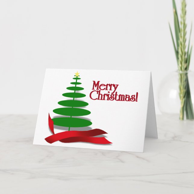 Weihnachtsbaum mit Red Ribbon Feiertagskarte (Vorderseite)
