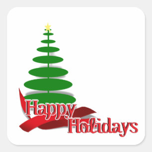 Weihnachtsbaum mit Red Ribbon Quadratischer Aufkleber