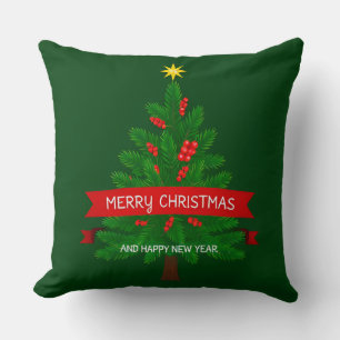 Weihnachtsbaum mit rotem Band Kissen