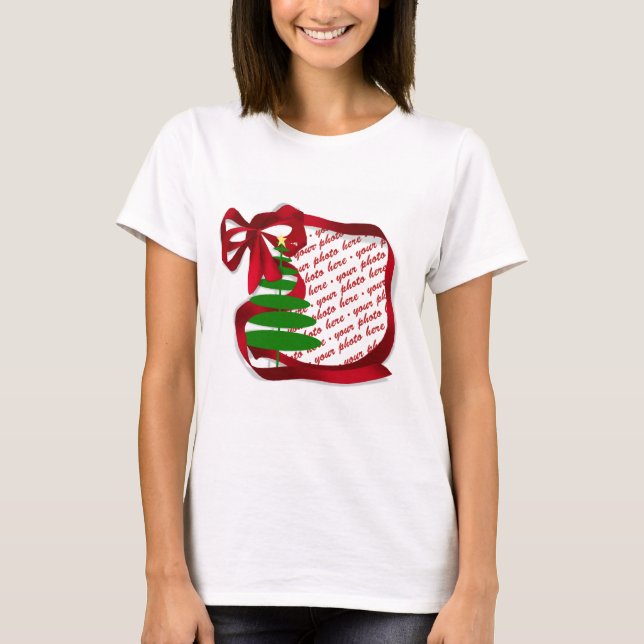 Weihnachtsbaum mit Rotem Foto-Rahmen T-Shirt (Vorderseite)