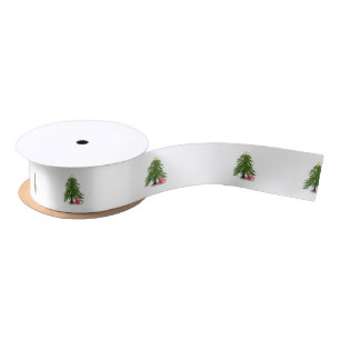 Weihnachtsbaum mit rotem Geschenk Satinband