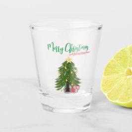 Weihnachtsbaum mit rotem Geschenk Schnapsglas