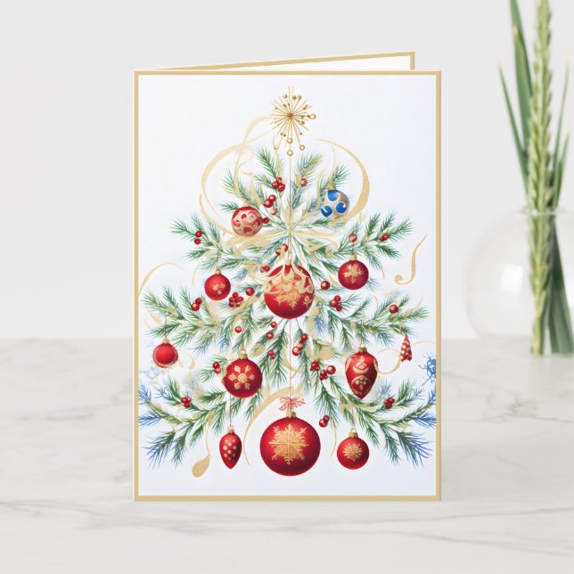 Weihnachtsbaum mit Roten Ornamenten Karte (Vorderseite)