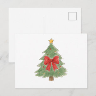 Weihnachtsbaum mit roter Schleife und goldenen Orn Postkarte