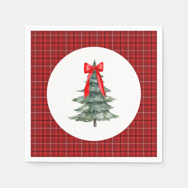 Weihnachtsbaum mit Schleife und Karo Serviette (Vorderseite)