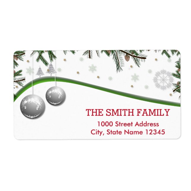 Weihnachtsbaum mit Schnee-Hintergrund-Label (Vorne)