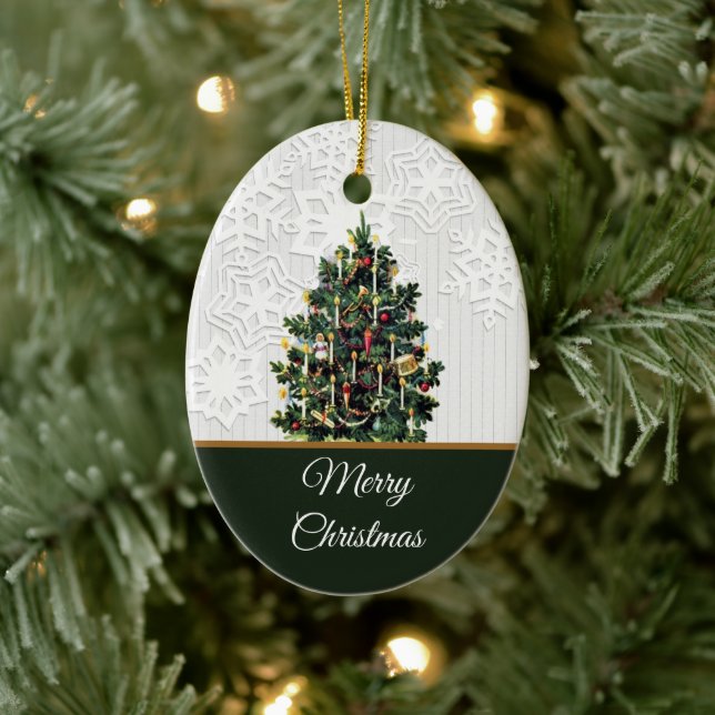 Weihnachtsbaum mit Snowflakes Holiday Ce Keramik Ornament (Baum)