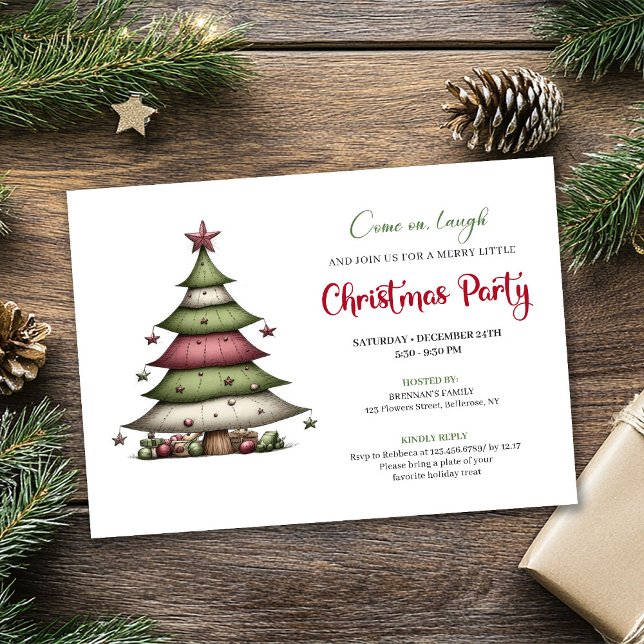 Weihnachtsbaum mit spielerischer Feiertagseinladun Einladung (Whimsical Christmas tree playful holiday invite)