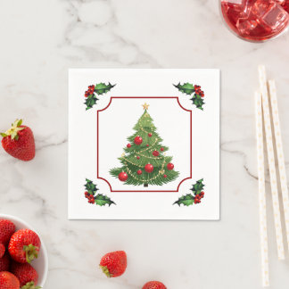Weihnachtsbaum mit Stechpalme Serviette