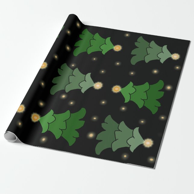 Weihnachtsbaum mit Sternen auf schwarz Geschenkpapier (Ungerollt)