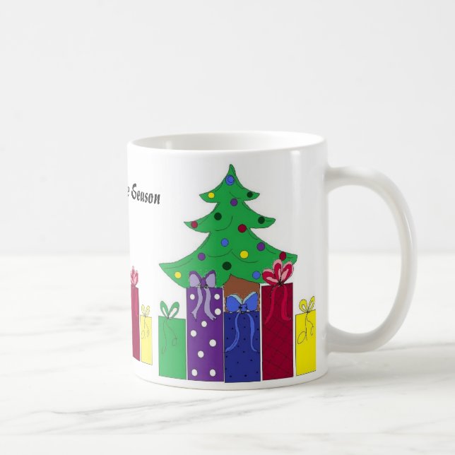 Weihnachtsbaum mit verschnürten Geschenken Tasse (Rechts)