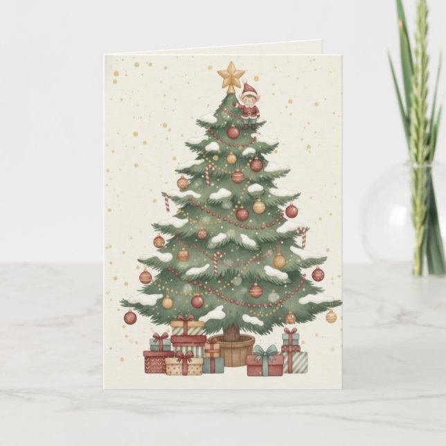 Weihnachtsbaum mit Vintage-Geschenken Karte (Vorderseite)