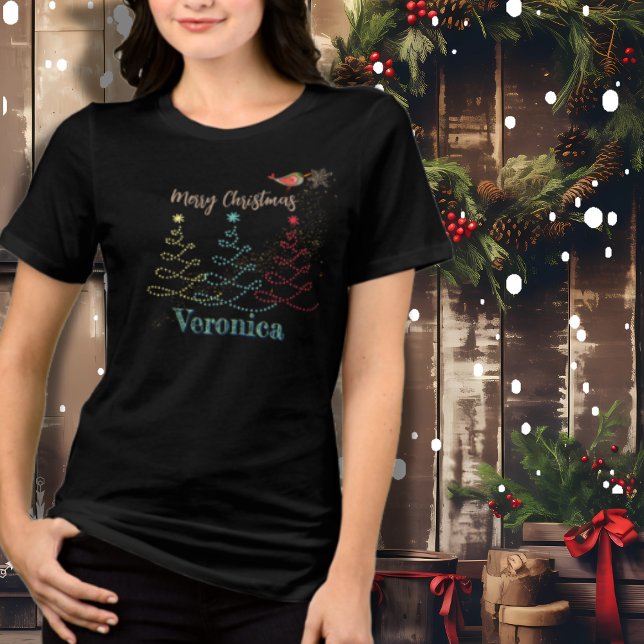 Weihnachtsbaum mit Vogel Tri-Blend Shirt (Christmas Tree with Bird Tri-Blend Shirt)