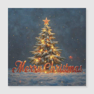 Weihnachtsbaum mit warmen Lichtern im Schnee Magnetkarte