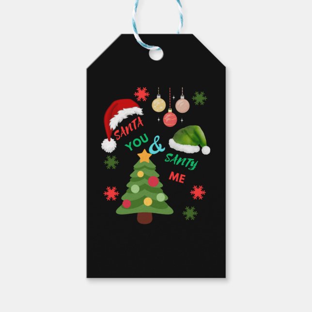 Weihnachtsbaum mit Weihnachtsmannmütze Geschenkanhänger (Vorderseite)