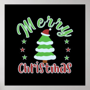 Weihnachtsbaum mit Weihnachtsmannmütze Poster