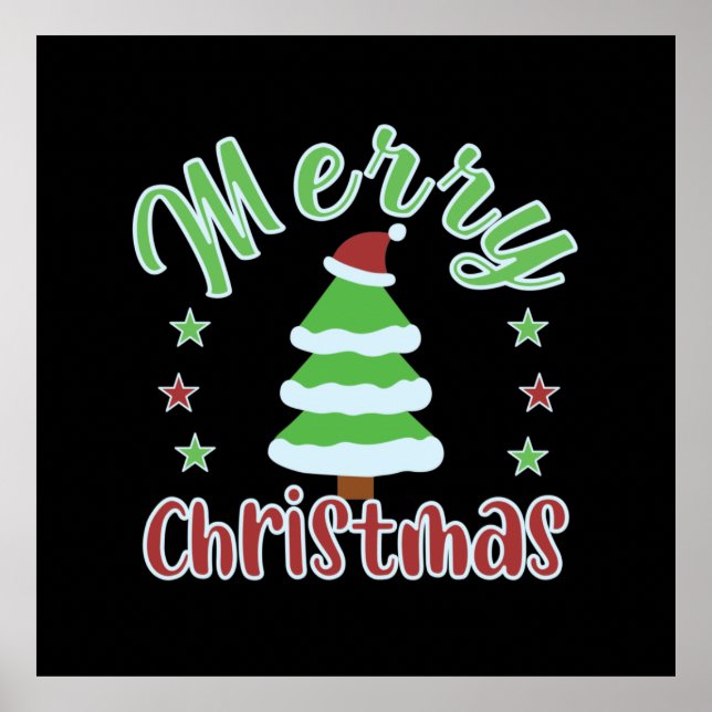 Weihnachtsbaum mit Weihnachtsmannmütze Poster (Vorne)